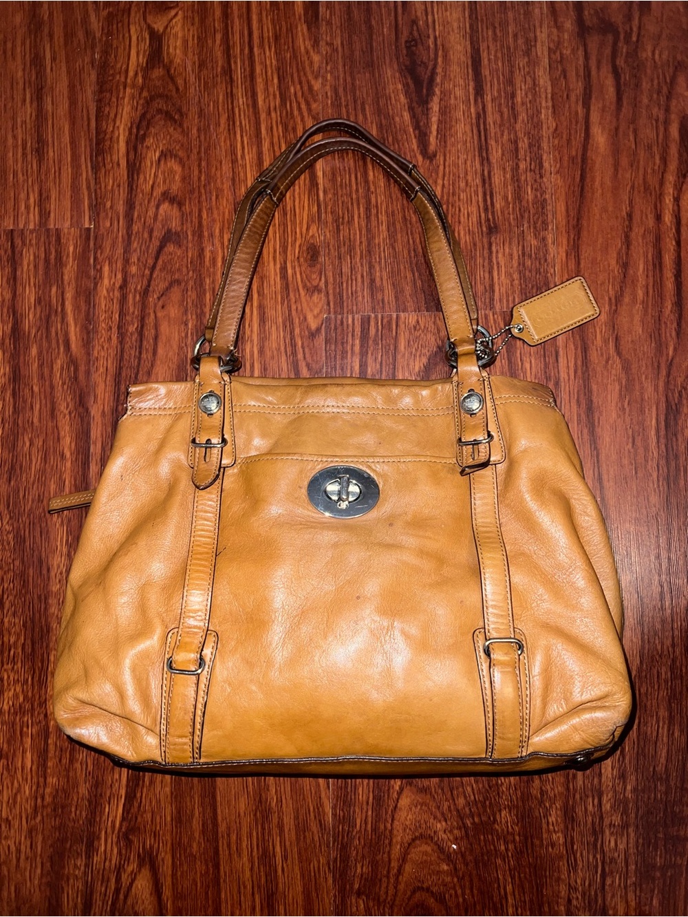 Coach Leather Shoulder Bag with Turn Lock